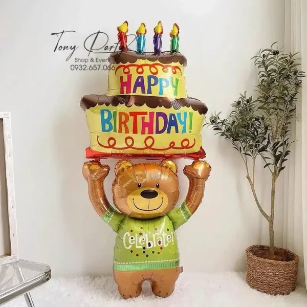 Bóng Hình Gấu Đội Bánh Kem